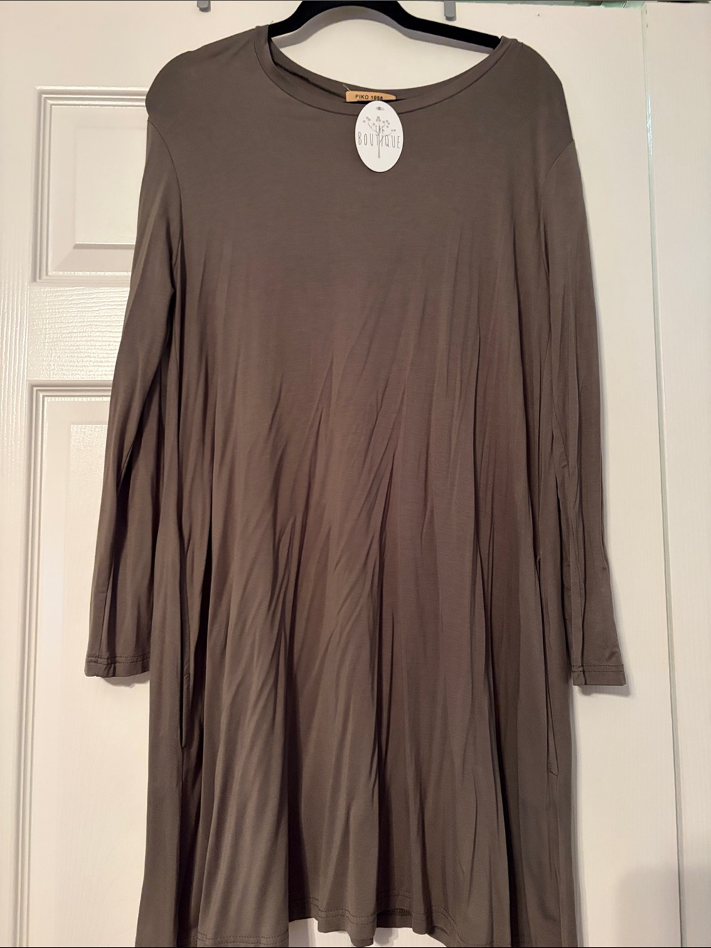 Piko 1988 Long-Sleeve Taupe Swing Dress